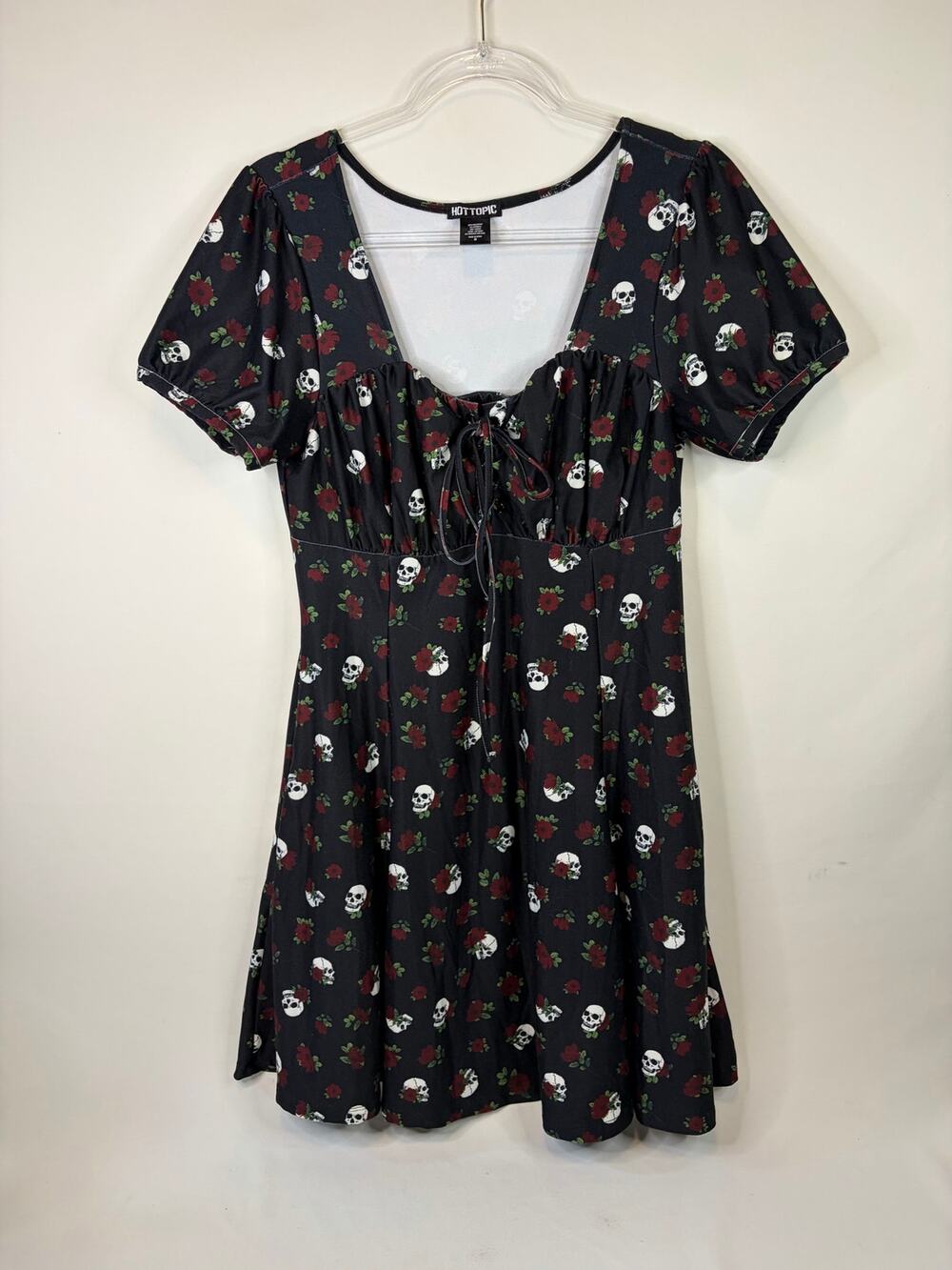 Hot Topic Skulls & Roses Dress Lace Up Swing Dress Size Medium